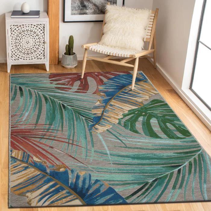 Tapis salon feuilles rouge multicolore 200x290