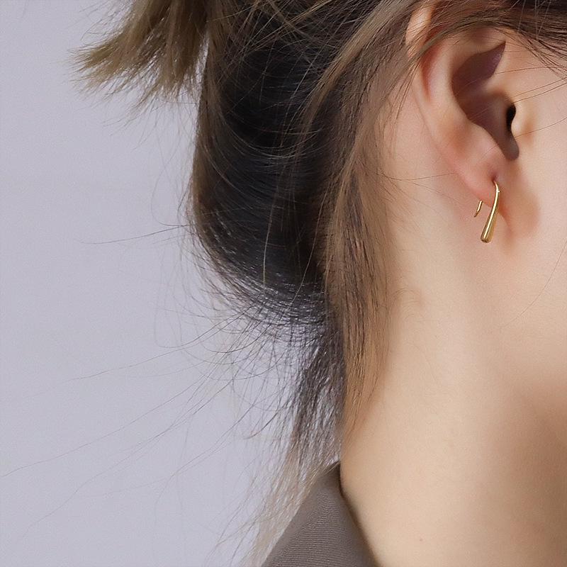 French Choker 18K Gold Plated Geometric Stud Earrings with Water Drop Hook - Titanium Steel, Hot Selling & Unique Model F315.