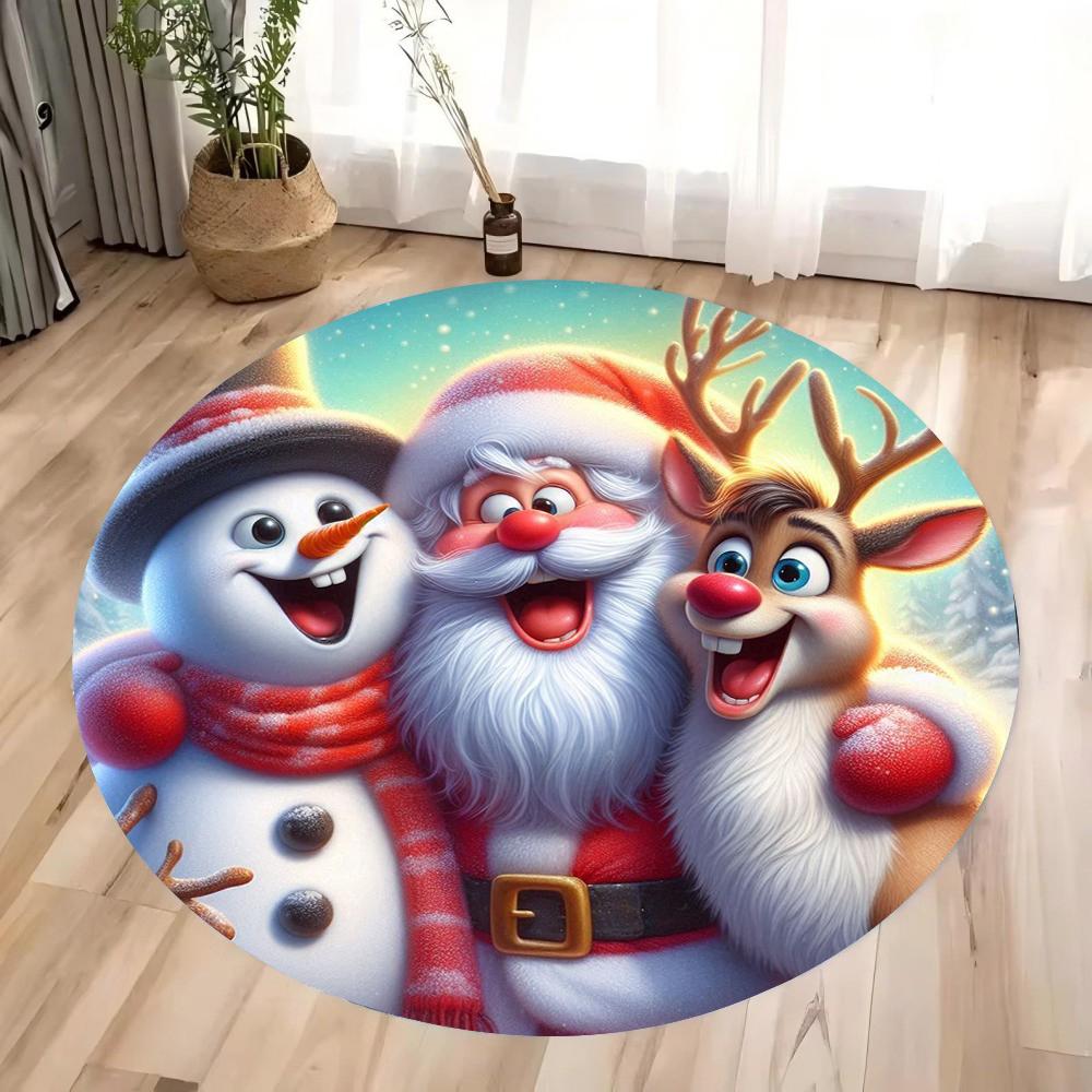 Weihnachtsmann Runder Teppich Wohnzimmer Schlafzimmer Matte Festliche Atmosphäre Dekorierter Weihnachtsbaum Heimteppich Dekoration