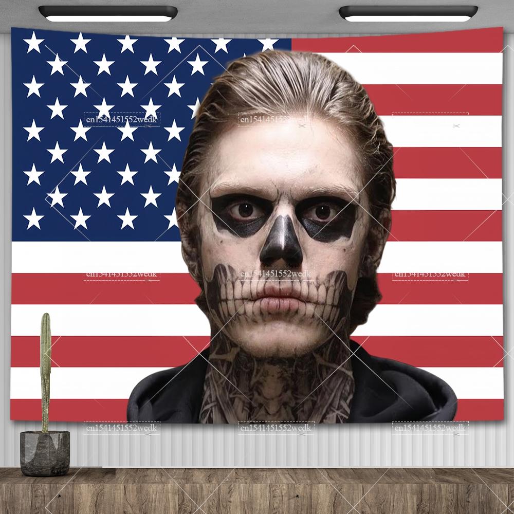 Arazzo Evan Peters Bandiera Americana USA Divertente Meme Arazzo Estetico Decorazione Camera da Letto Carta da Parati Stendardi per la Casa Sfondi per Feste