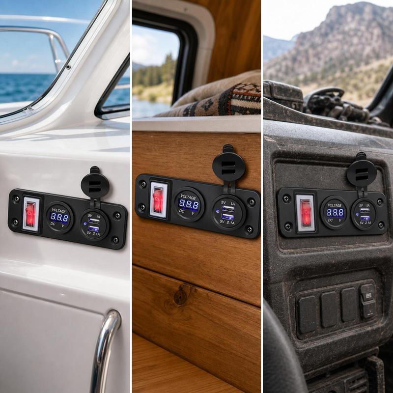 Car Switch Panel with USB 12V Switch Panel with Voltmeter Pre-Wired for Hobbyists