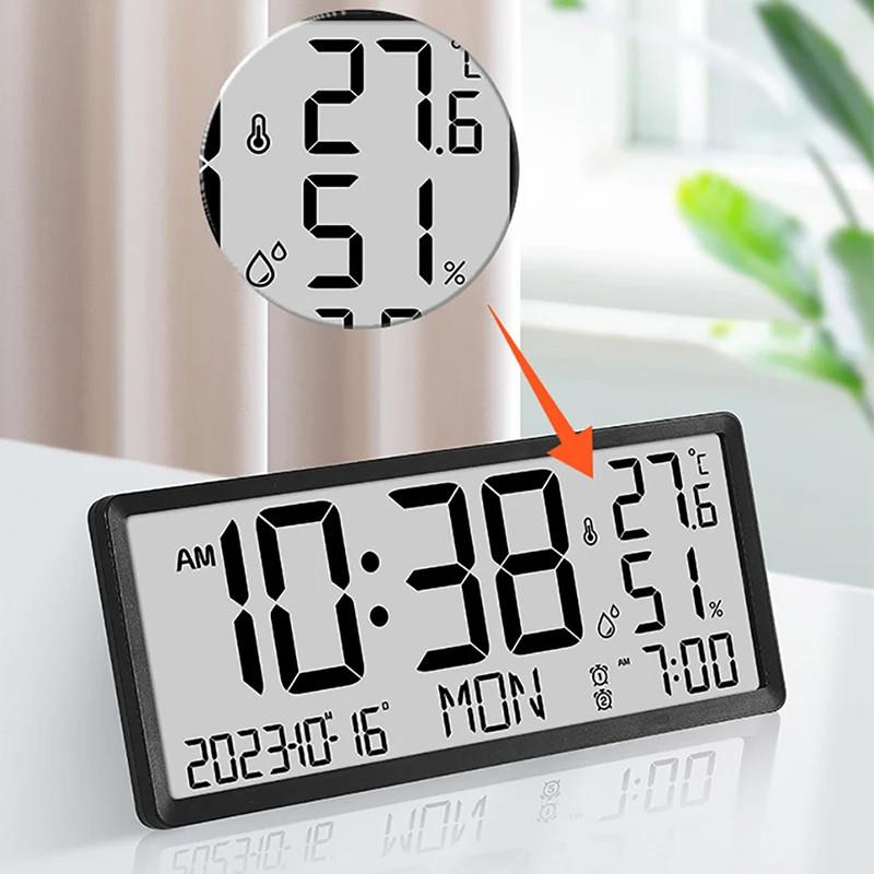 Household LCD Large Screen Digital Wall Clock Multifunctional Temperature Humidity Display Simple Morden Style Electronic Clock