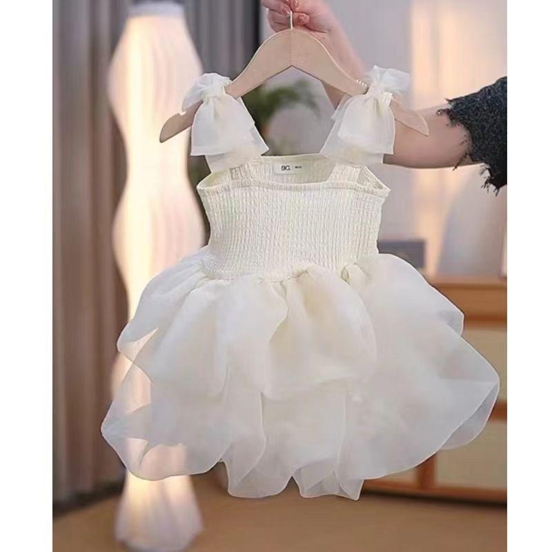 Girls Summer Princess Strap Puff Sleeve Dress for Birthday Party