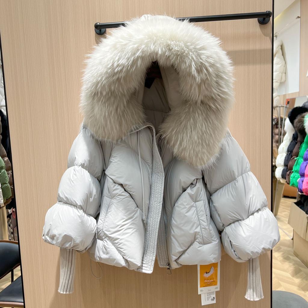 European Station Winter New Real Fur Big Fur Collar Goose Down Jacket Women's Loose Thickened Fashion Coat