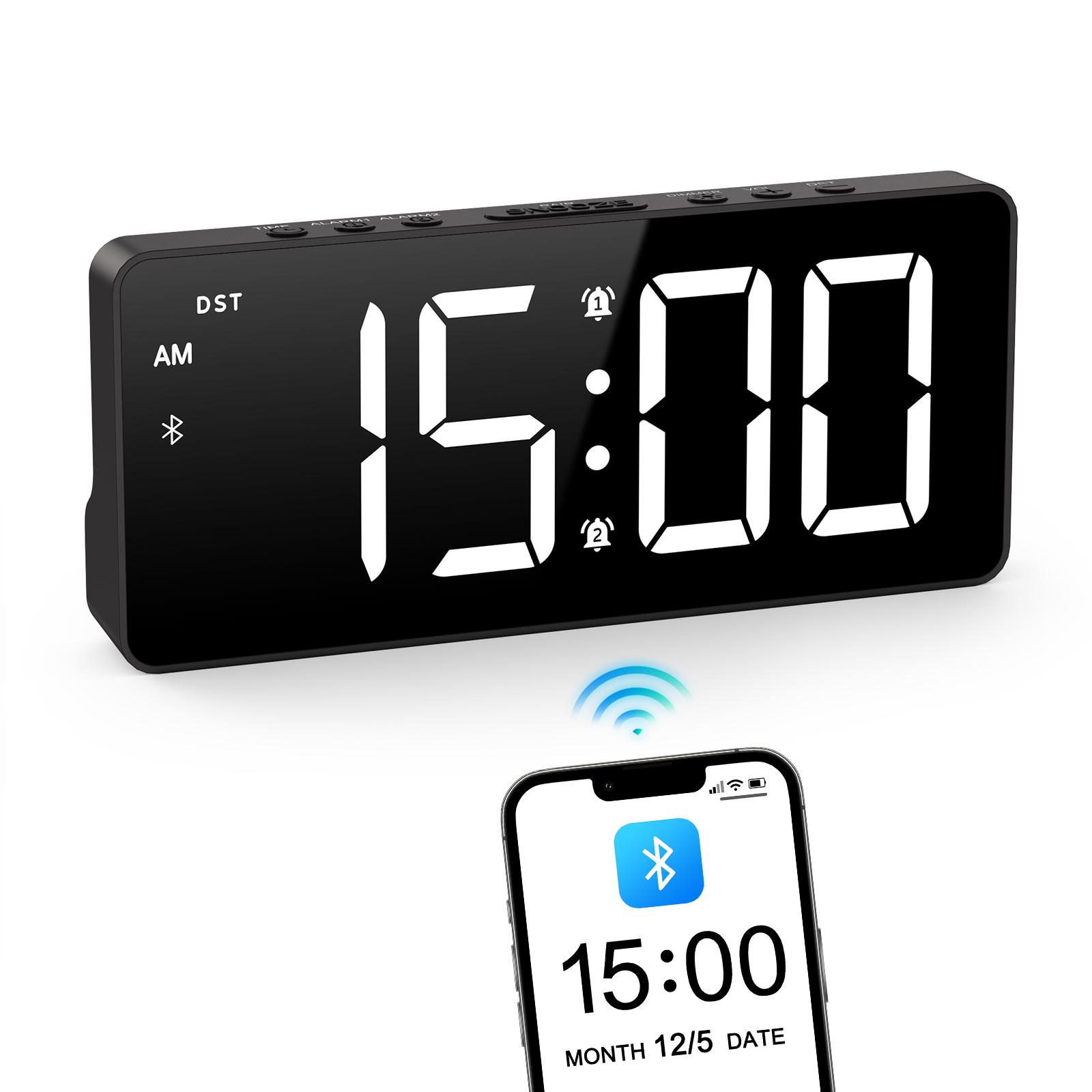

ORIA 7 LED Alarm Clock with Bluetooth Sync Time Digital Alarm Clock with Dual Alarm & 5 Brightness Levels for Home Office Use чёрный