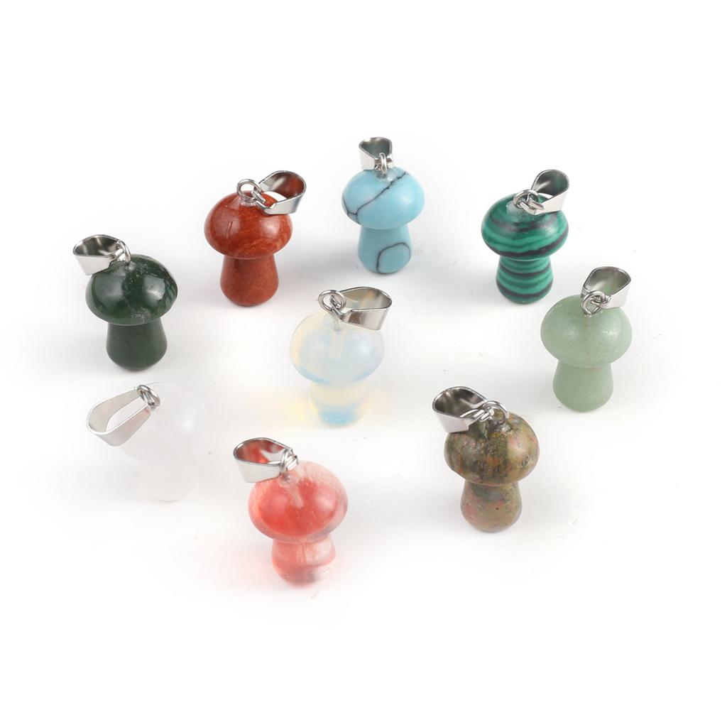 2 Stück, Handgefertigter Anhänger in Pilzform mit Edelstein, Reiki-Heilkristall Quarz Achat Jade Naturstein Anhänger Charms für Schmuckherstellung DIY 1,2×1,6cm