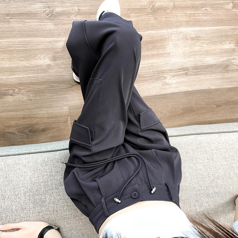 Autumn and Winter Casual Trousers Narrow Version Wide-leg Work Pants Elastic Waist Loose Ladies High Street Slim High Waist Trousers