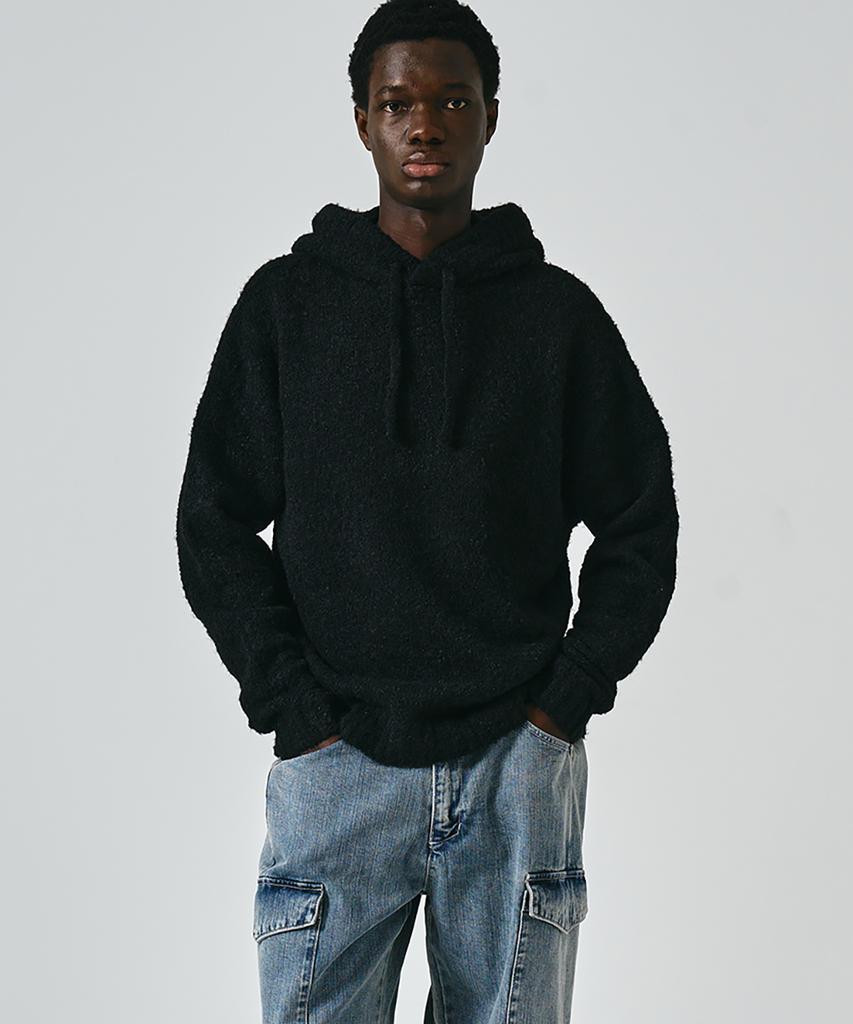 NOIRER Boucle Hoodie Oversized Sweater (Black)