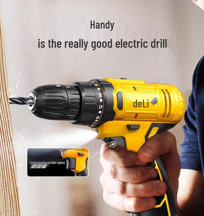 Deli Rechargeable Electric Drill & Screwdriver with Lithium Battery - Impact Power Tool for Household Use