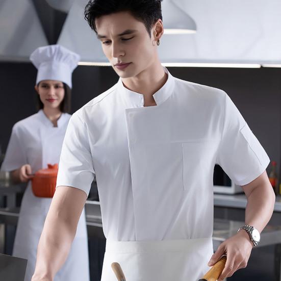 Chef Uniform Sweat-Wicking Stain-Resistant Washable Snap-Button Stand-Up Collar Work Clothes Restaurants Hotels Clubs Chef Coat