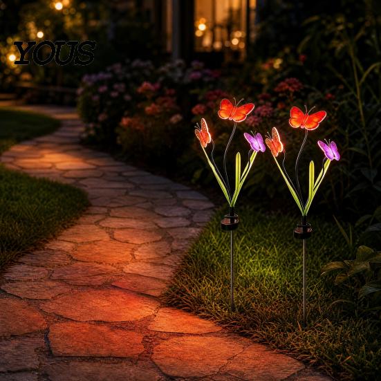 Windproof Outdoor Lamp Solar Butterfly Flower Light, LED Garden Lights, UV Protected Light Waterproof Landscape for Yard Patio Lawn Decor Long-lasting