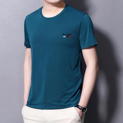 Men's Slim Fit Quick-Dry Ice Silk T-Shirt - Short Sleeve, Round Neck, Solid Color, Breathable, Plus Size