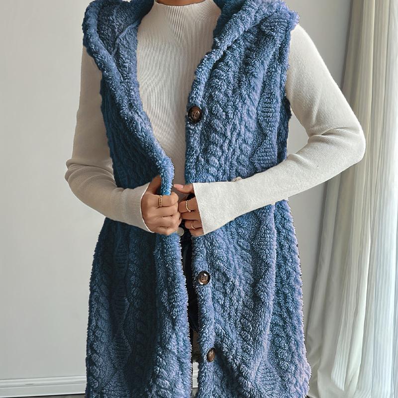 Női Kétoldalas Plüss Mellény Kapucnis Gombos Kardigán Ősz Tél Egyszínű