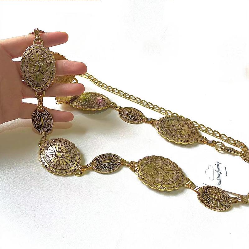 Damen Metall Hüftkette im Vintage-Stil Damen Geschnitzt Dekorative silberfarbene Metallkette Gürtel mit Rockgürtel für Damen AB001