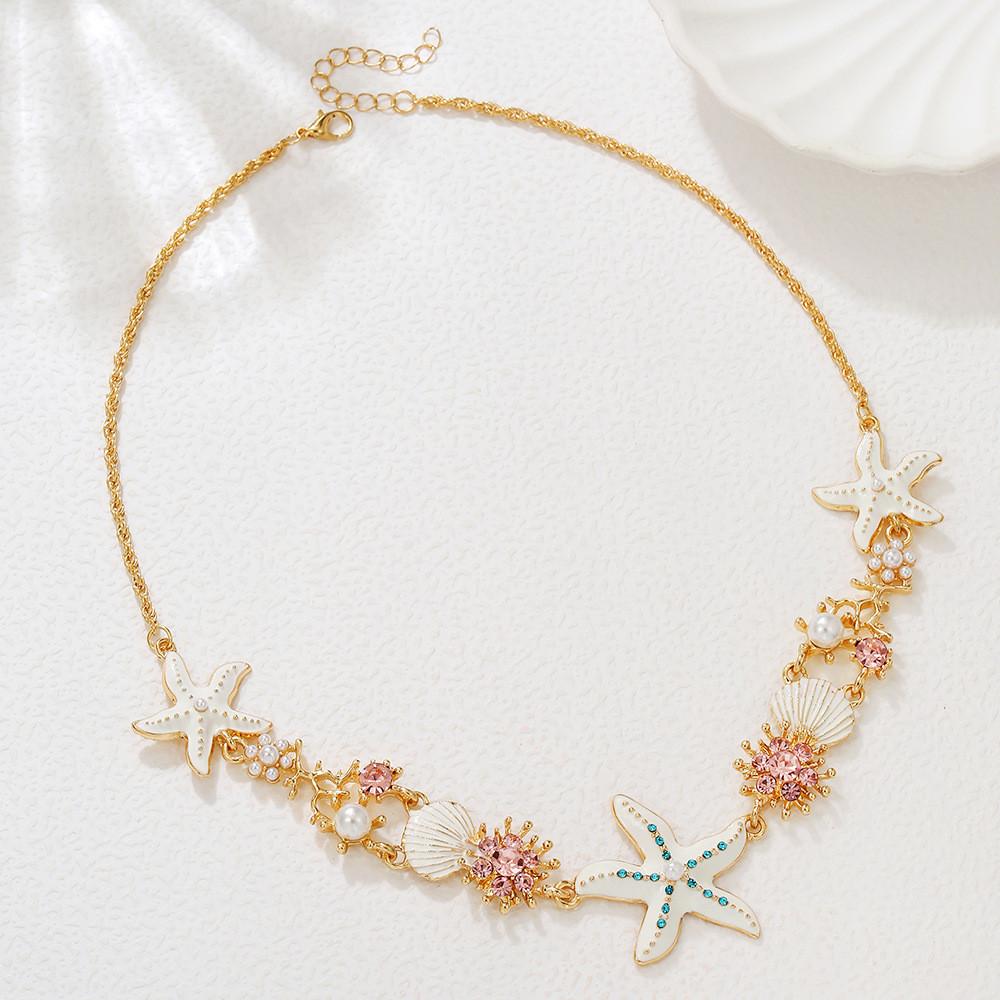 Geometric Starfish Pendant Necklace With Electroplated Alloy Chain For Women And Men