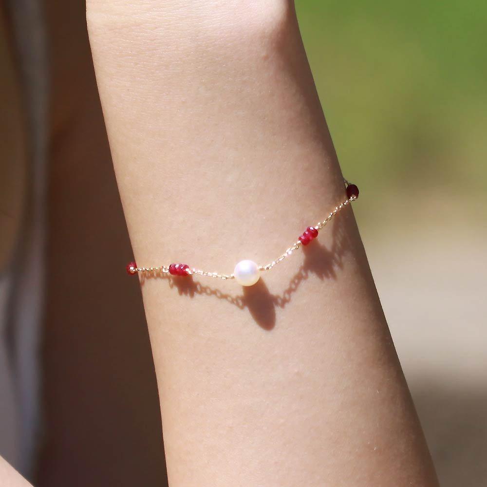 Brățară cu rubin, brățară orientală, brățară cu rubin K18 și perle [etichetă Lună] pentru femei [împachetată cadou]