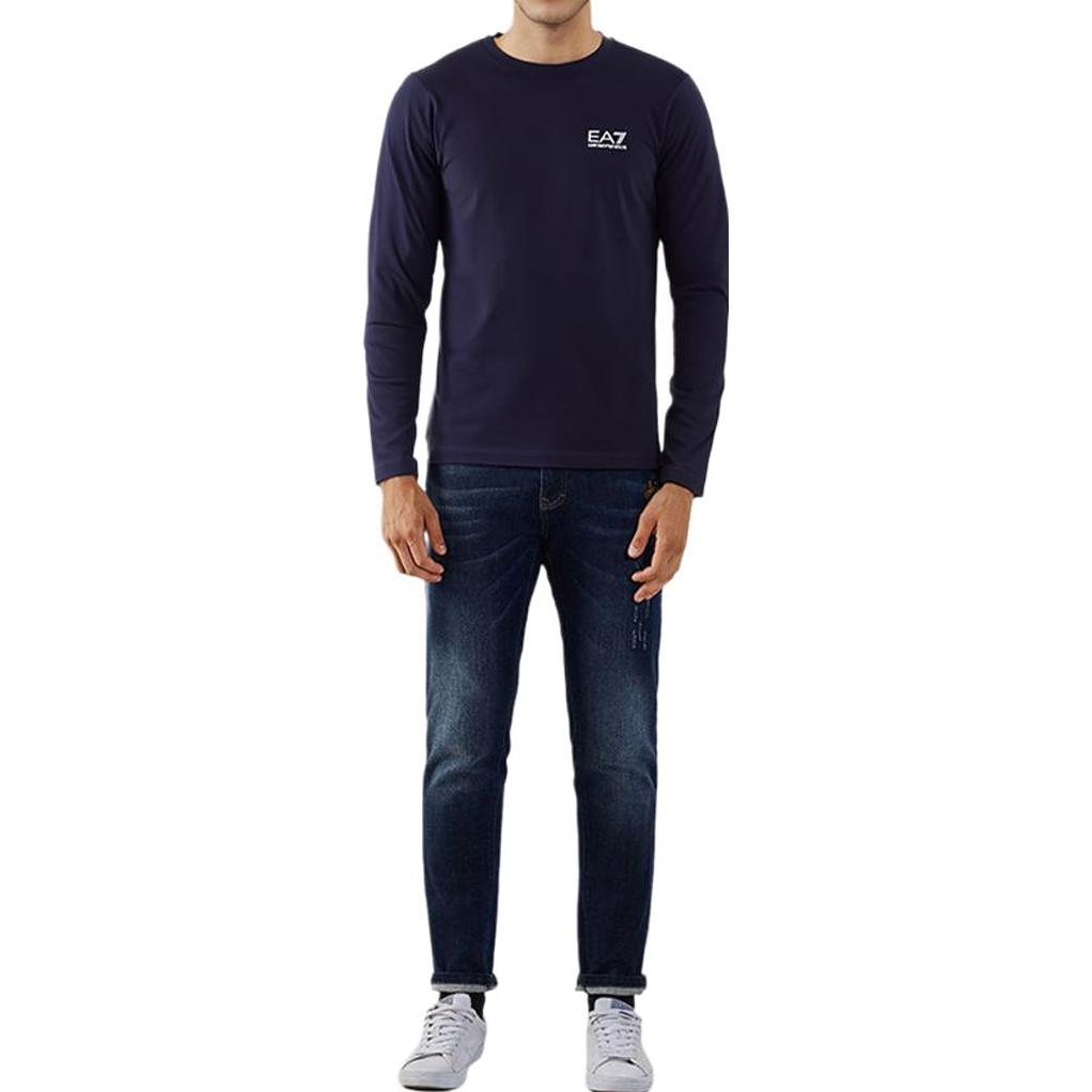 Emporio Armani EA7 Solid Color Crew Neck Long Sleeve T-Shirt Men Tops Blue 8NPT55PJM5Z1578