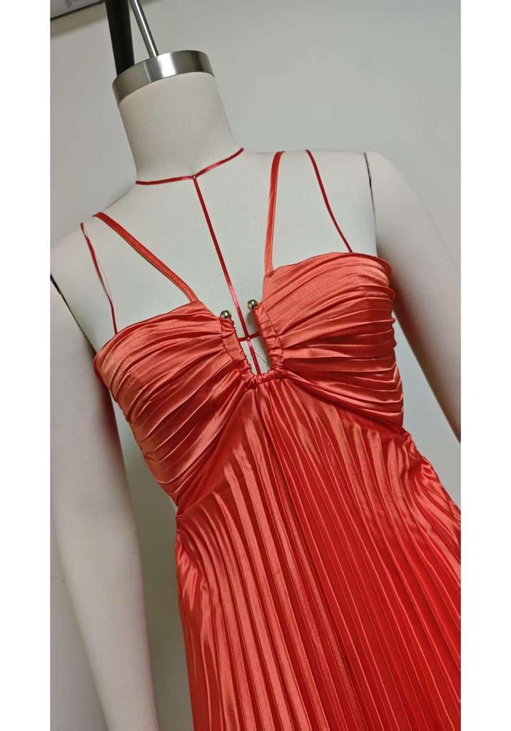 Europäisches/Amerikanisches Trägerloses Plissee-Neckholder-Kleid - Damen Sommer Einfarbig Ärmellos Strand Resort Kleidung
