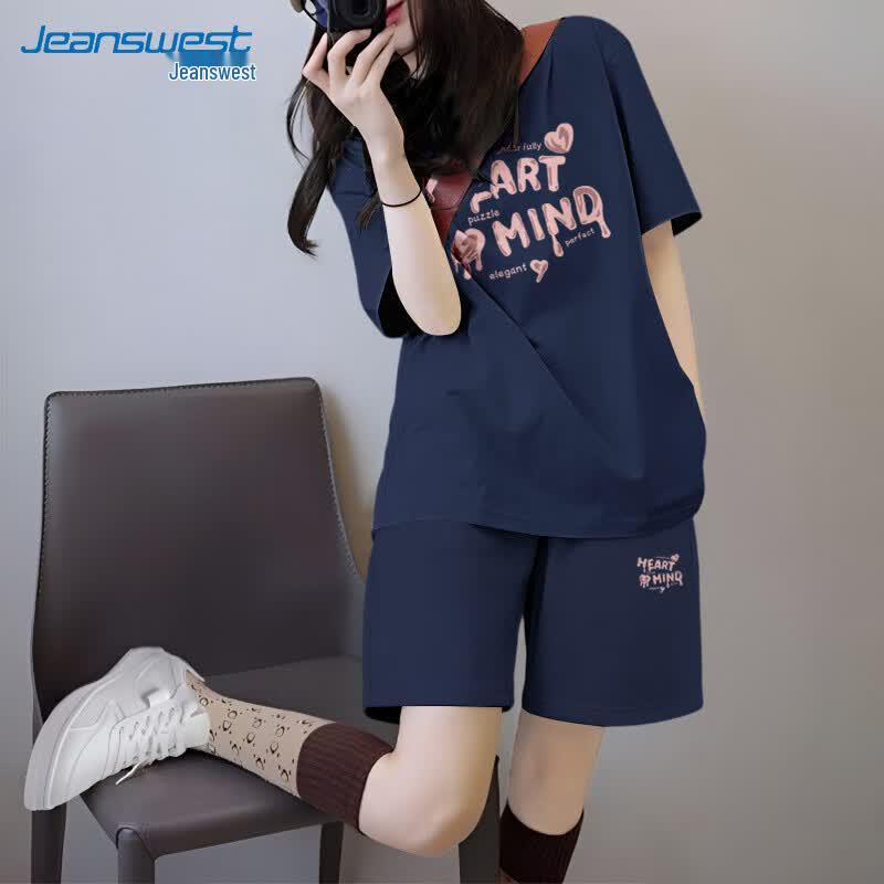 Jeanswest Women s 2026 Summer Cotton T-shirt & Knee-Length Shorts Set XL