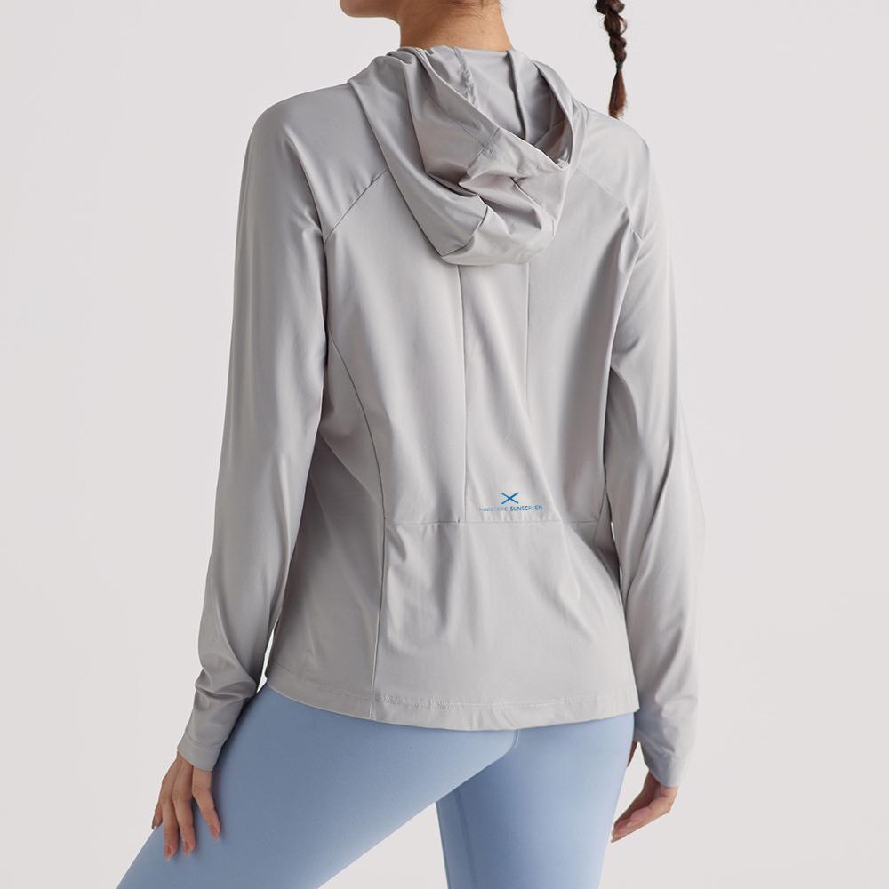 

Женская футболка с капюшоном из нейлона свободного кроя для тенниса, бега, йоги - Дышащая, с длинным рукавом, защита от солнца. XL серый