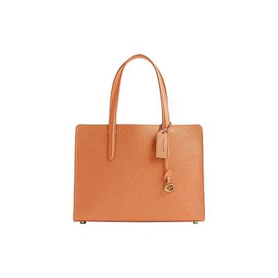 Carter 28 Solid Color Logo Tag Leather Tote Bag Women Tote Orange CJ806-B4UC8