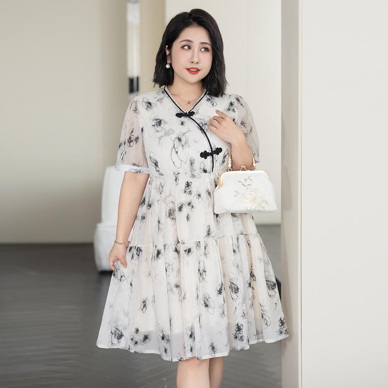 

Плюс размер женские новые китайские летние повседневные платья в китайском стиле с росписью тушью 5XL