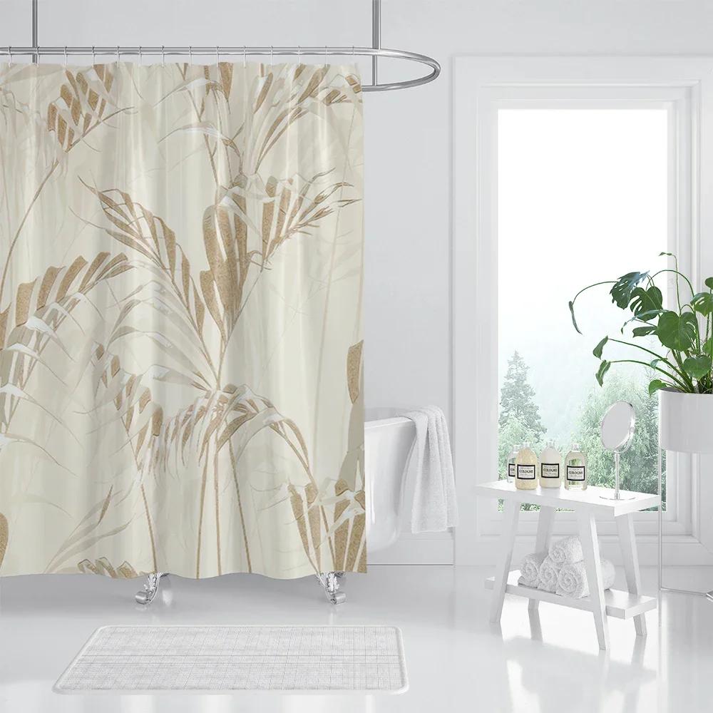 Rose Gold Shower Curtain Pink Gold Tropical Leaves Modern Luxury Bathroom Shower Curtains Fabric Bath Curtain Set With Hooks