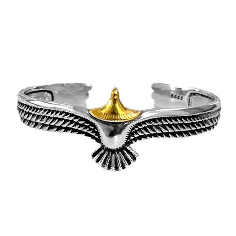 

New Retro Thai Silver Eagle Bracelets 925 Sterling Silver Jewelry Domineering Creative Feather Bird Opening Bangles TYB128 золотий