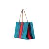 Gucci GG Logo Turquoise Crochet Mesh Tote Bag With Brown Leather Trim For Women Luxury Vacation Daily Use