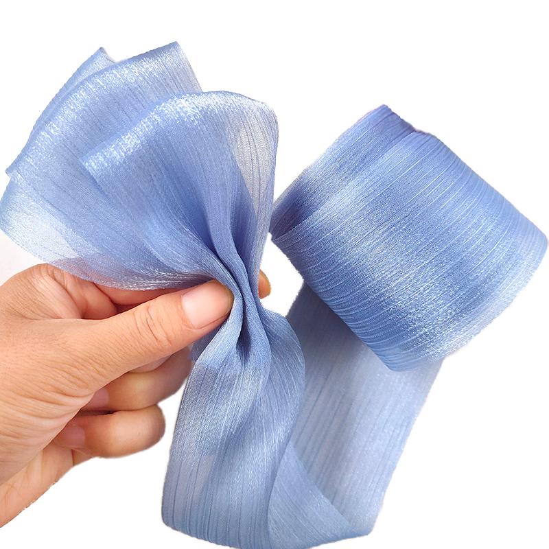 5m/Roll 6cm Wide DIY Crafts Sparkling Yarn Garment Accessories Chiffon Ribbon Roll Elegant Pleated Gifts Wrapping Supplies