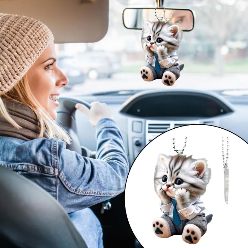 10Pcs Lovely Realistic Acrylic Cats Pendant Charm Keychain Hanging Ornaments for Cats Lover Backpack Car Mirrored Decors