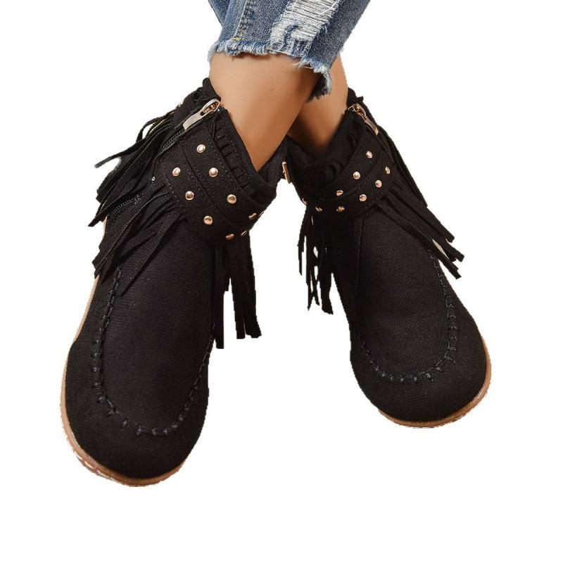 Outer size large size fringed boots autumn and winter European and American new boots western cowboy style short boots