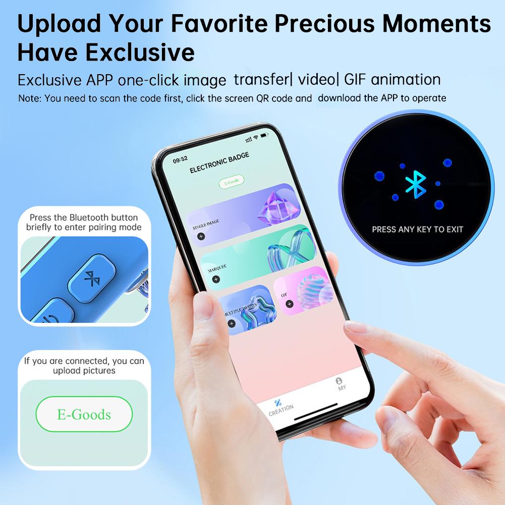 NY Anime E-märke Dynamisk Smart Pekskärmsdisplay Pin Dynamiskt Elektroniskt Märke APP Bluetooth-anslutning Märke Gåva