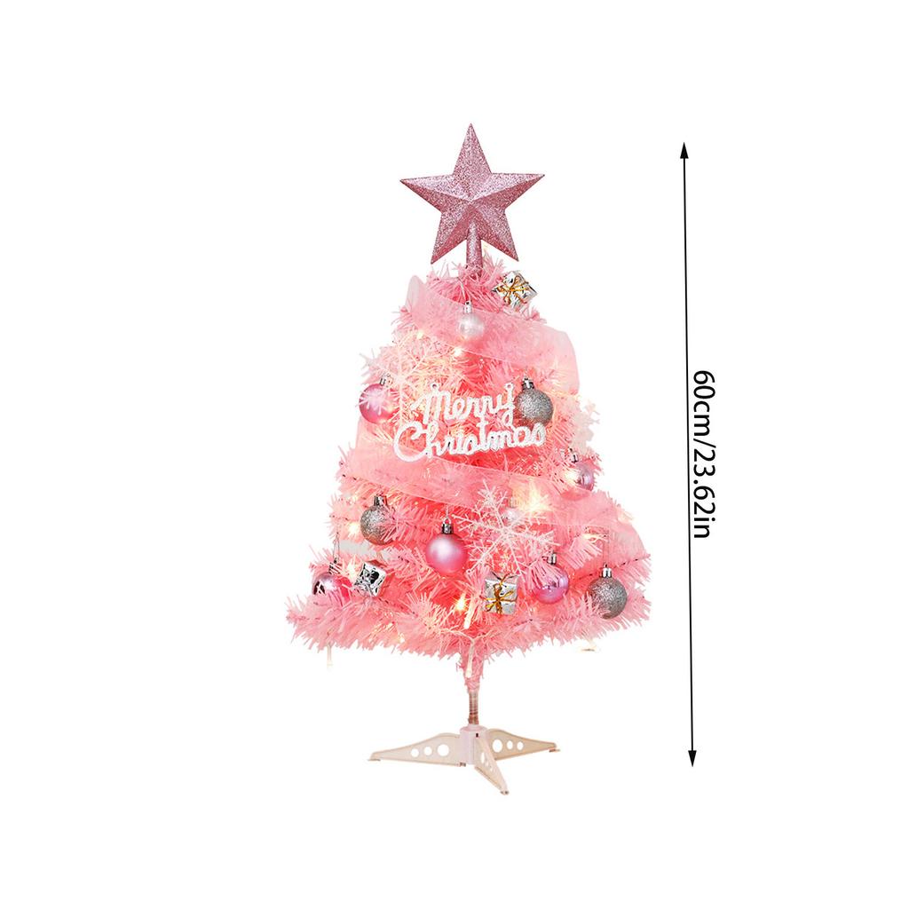 Christmas Tree Set Pink Mini 60cm 45cm Small Tabletop Decor Holiday Festive Design Unique Xmas Decor Gift Ornament