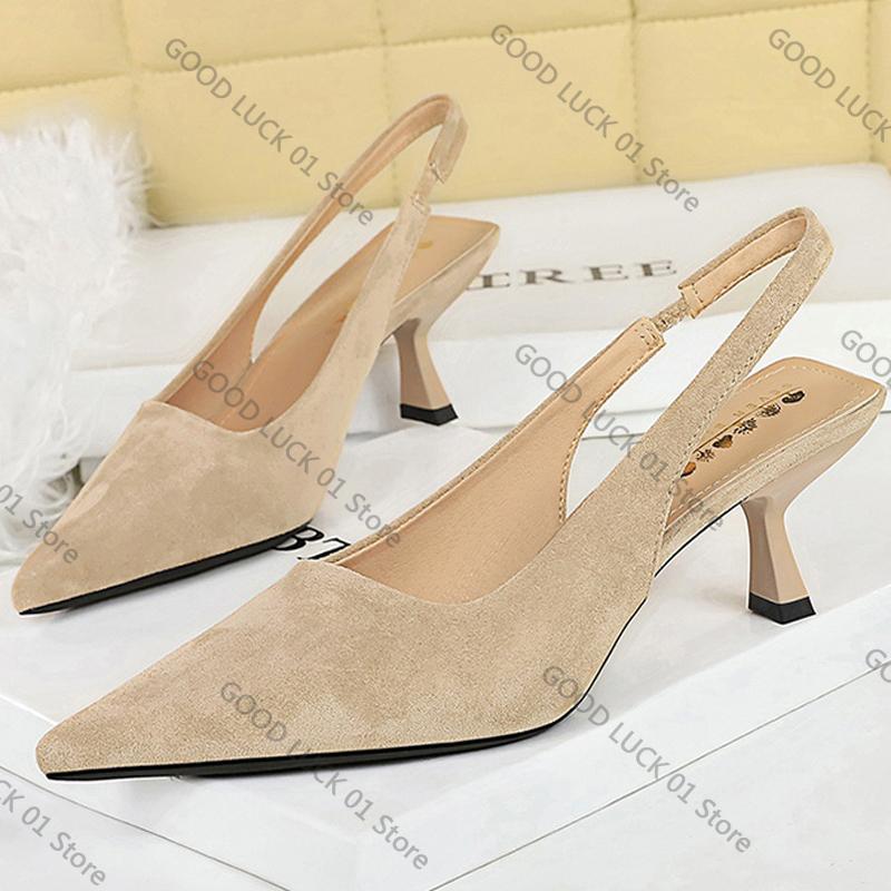 Fashion 2025 Shoes Suede Women Pumps Pointed Hollow Out High Heels 6 CM Summer Women's Sandals Occupation Office Shoes Kitten Heels