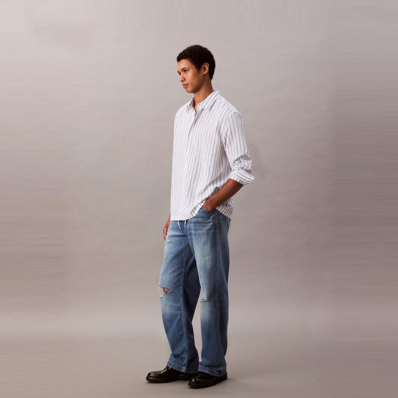 Calvin Klein Loose Fit Ripped Drawstring Waist Denim Pants Men Bottoms 4RC705G