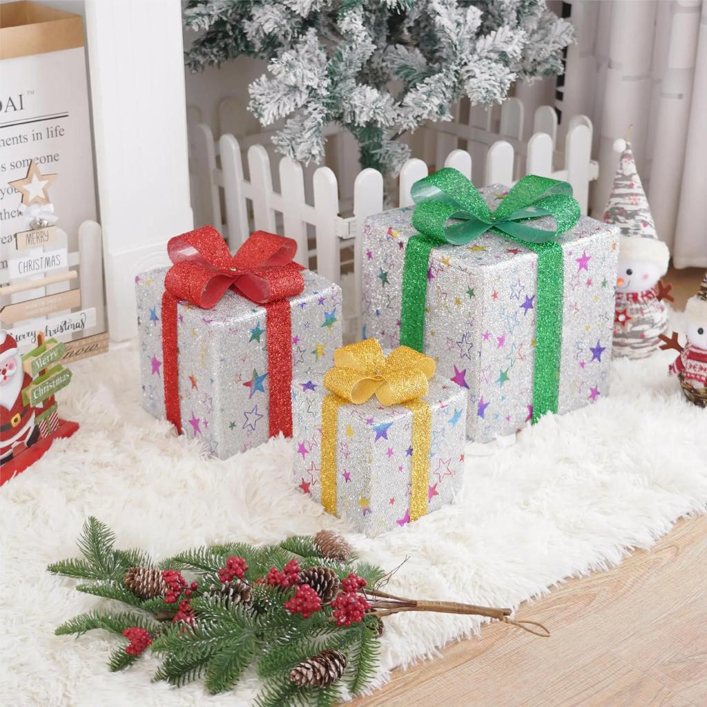 3Pcs LED Gift Box String Light Battery Waterproof Christmas Tree Christmas Decorative Lamp Home LED Box Gift Lights Fairy Light