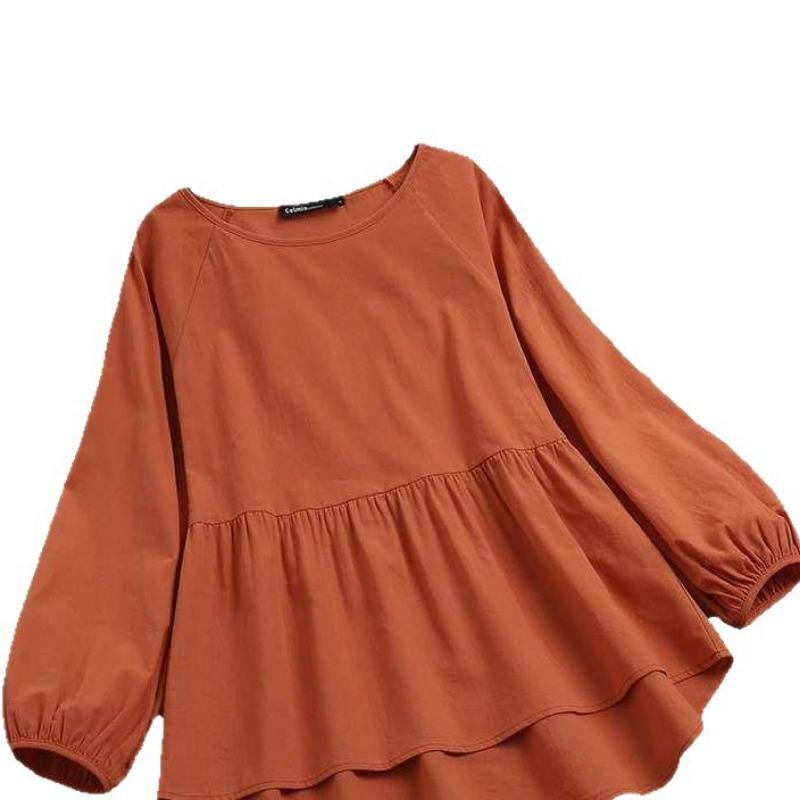 Damen Plus Size Locker Babydoll Bluse Laternenärmel Sommerhemd