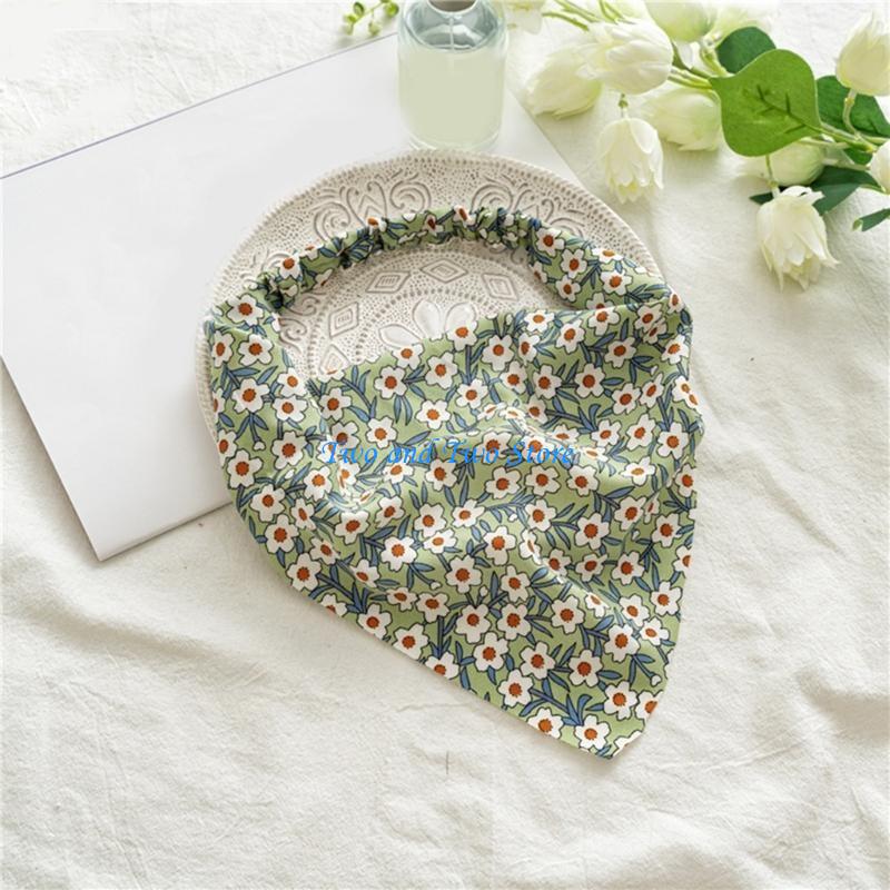 HX6F Floral Hair Bandanas Small Flower Print Head Kerchief Women Bandanas Hair Scarf Triangled Headband with Elastic Bands