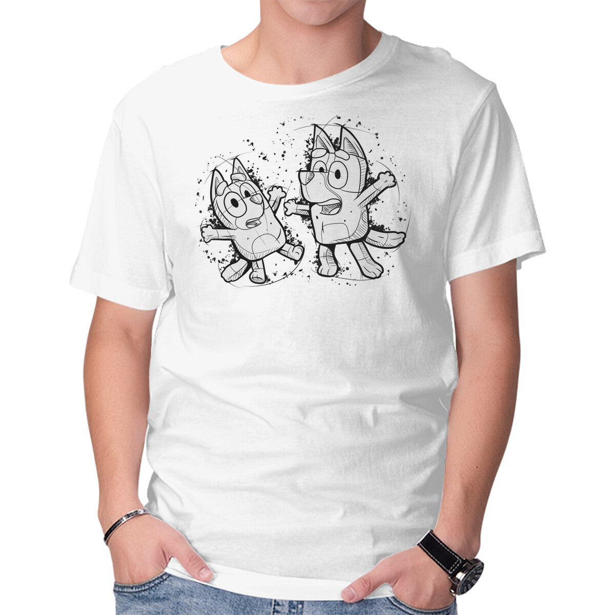 Unisex Crew Neck T-Shirt Cartoon Dog Sketch Graphic Short Sleeve Casual Tee XXL