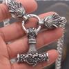 Nordic Viking Wolf Head Thor Hammer Pendant Necklace Men's Accessories