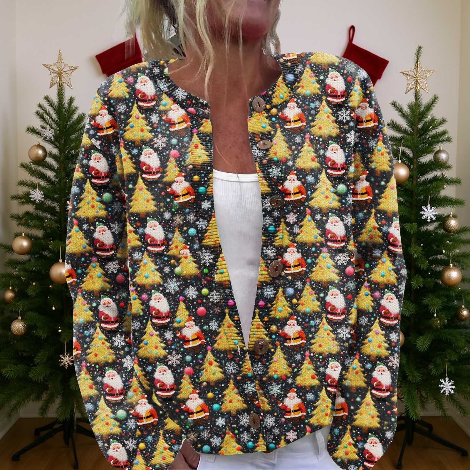 

Женский рождественский свитер Милый забавный рождественский свитер Осень и зима Свитер с длинным рукавом вязаный XL