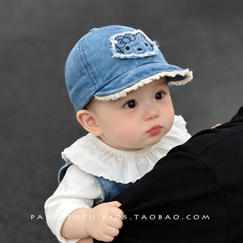 Chapéu de Bebê Jeans Gatinho Fofo - Boné com Aba Macia para Proteção Solar de Crianças Pequenas na Primavera e Outono