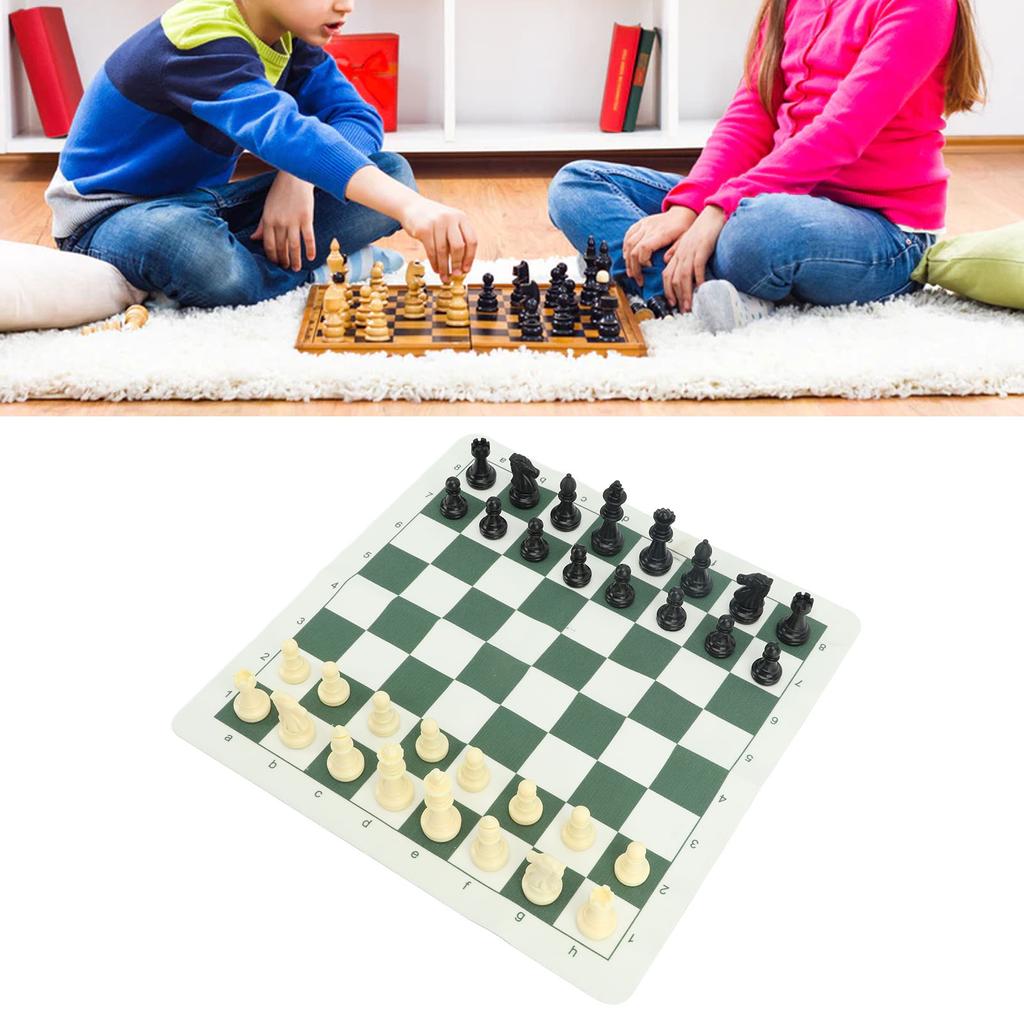 Portable Chess Set Travel Chess Board Game Set Imitation Leather PU Checkerboard 32 Chess Pieces With Storage Bag