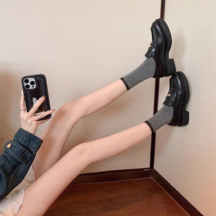 Sheepskin Yang Mi Gold Coin Thick Heel Women's Thick-soled Lazy People Pedal Small Leather Shoes with Skirt Single Shoes