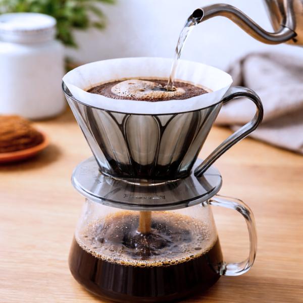 Cafec Flower Oval Dripper 101 Clear Black Cup 1-2