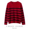 Women's 100% Pure Wool Color Block Stripe Round Neck Sweater - Warm, Casual Knitwear for New Year