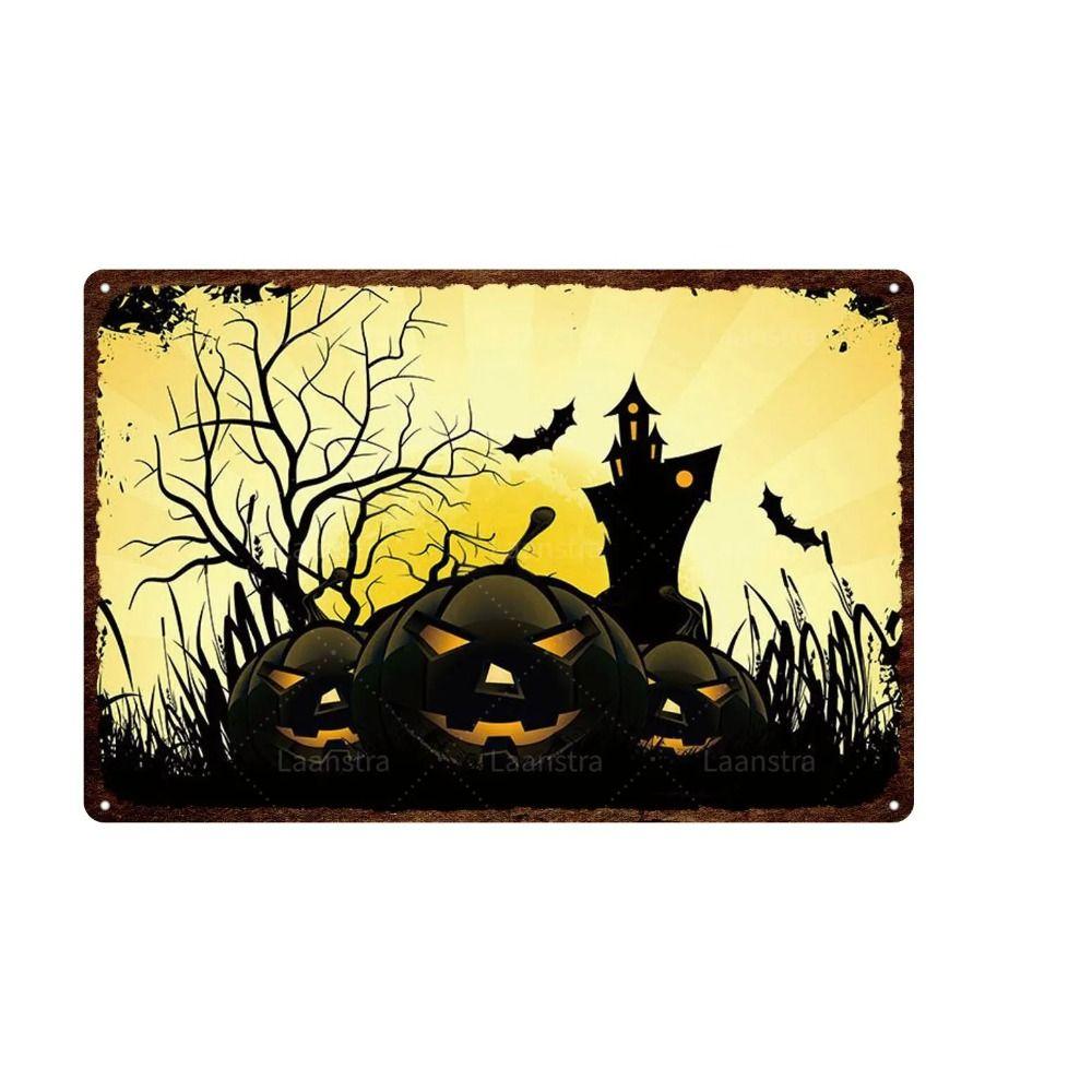 Metal Sign Halloween Cats Pumpkins Wall Decor 20x30 Cm