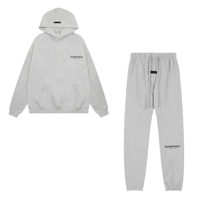 ESSENTIALS Flocked Letter Hoodie Sweatshirt Set Casual Loose Fit Couples Winter Wear
