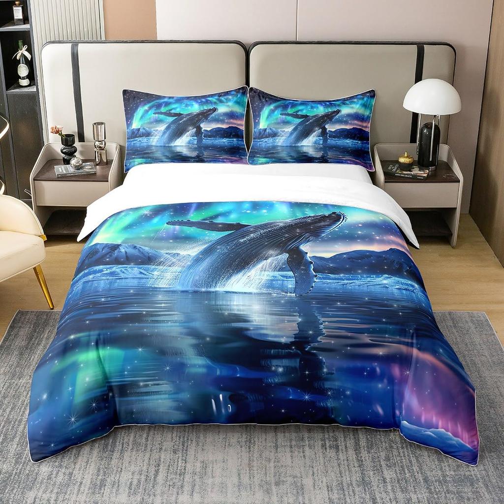 Comforter Sea Whale Bedding Set Queen Sizenautical Anchor Ship Rudder Plaid For Children Adultnavy Blue Ocean Geometric